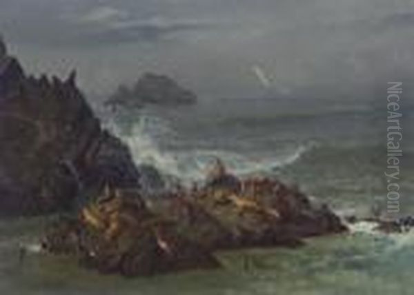 Seal Rocks, Pacific Ocean, California Oil Painting by Albert Bierstadt