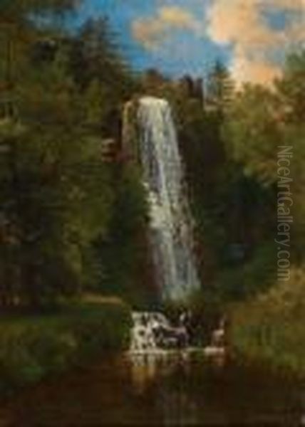 Waterfall Oil Painting by Albert Bierstadt