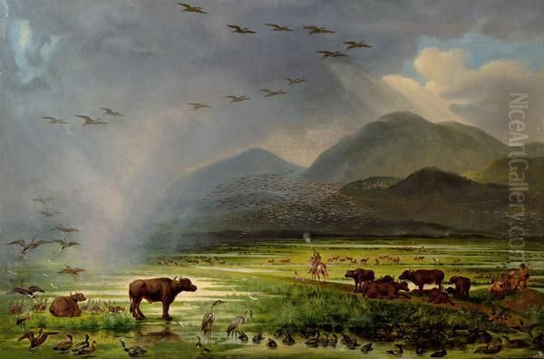 Amerikanische Landschaft Mit Kuhen Oil Painting by Albert Bierstadt