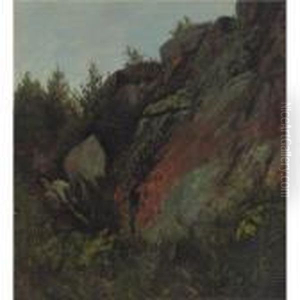 Trees, Rocks And Moss Oil Painting by Albert Bierstadt