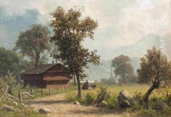 Sommerliche Landschaft Mit Bauernhaus. Oil Painting by Albert Bierstadt