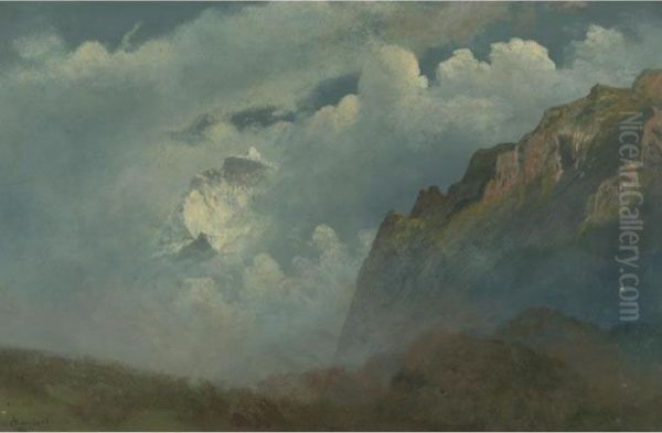 Mountain Peaks In The Clouds Oil Painting by Albert Bierstadt