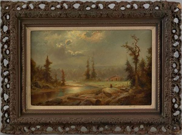 Landscape With River And House Oil Painting by Albert Bierstadt