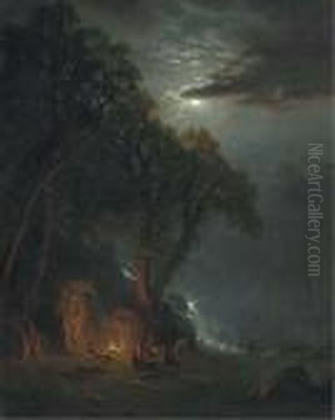 Campfire Site, Yosemite Oil Painting by Albert Bierstadt