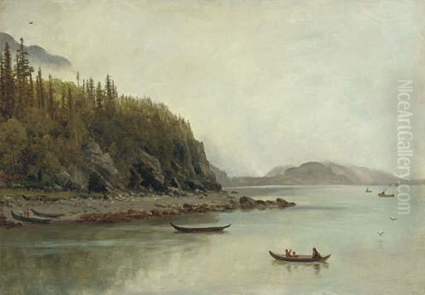 Indians Fishing Oil Painting by Albert Bierstadt