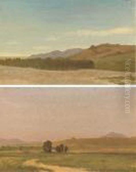 The Plains Near Fort Laramie; And Nebraska, On The Plains: A Pairof Works Oil Painting by Albert Bierstadt