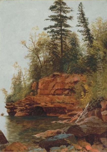 A Rocky Cove Oil Painting by Albert Bierstadt