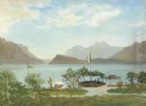 Boating On The Lake, Northern Italy Oil Painting by Albert Bierstadt