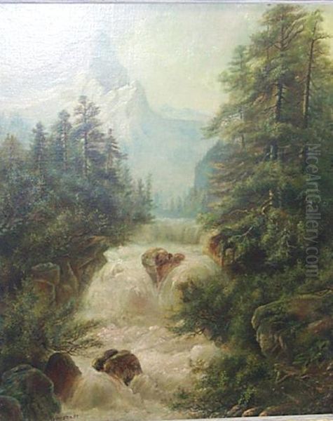 Waterfall In Full Spate Oil Painting by Albert Bierstadt