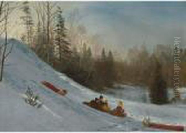 Tobogganing Oil Painting by Albert Bierstadt