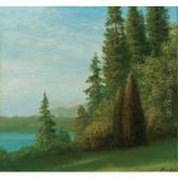 Landscape With Trees And Lake Oil Painting by Albert Bierstadt