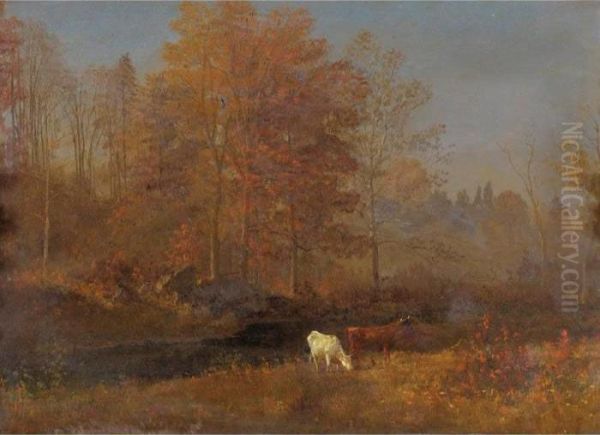 Landscape With Cows Oil Painting by Albert Bierstadt