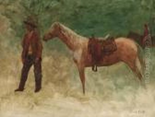 Standing Cowboy With Horse Oil Painting by Albert Bierstadt