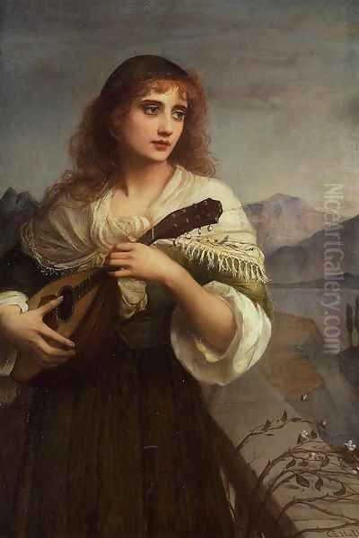 Francesca and Her Lute Oil Painting by Edward Charles Halle