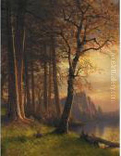 Sunset In California-yosemite Oil Painting by Albert Bierstadt