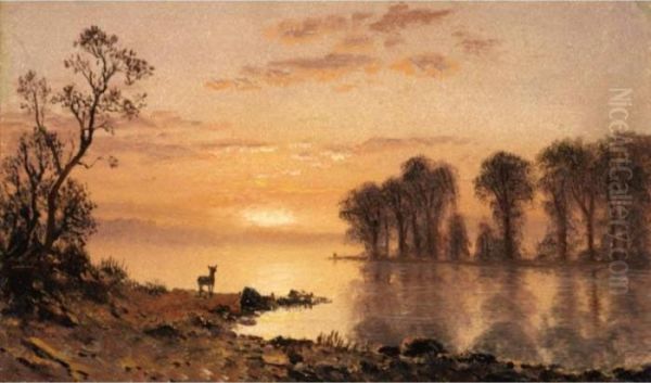 Sunset Oil Painting by Albert Bierstadt