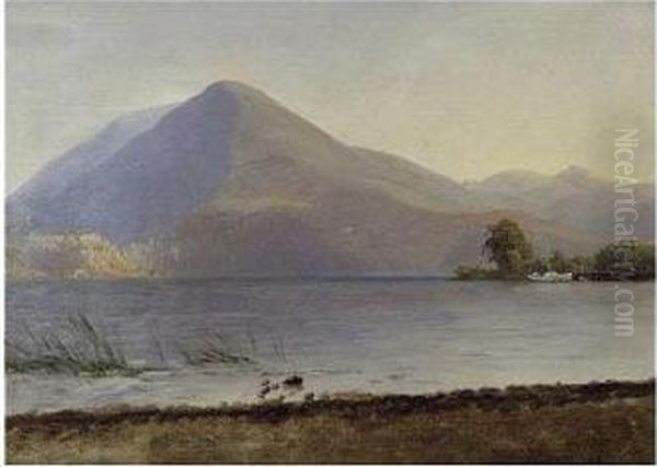 On The Hudson Oil Painting by Albert Bierstadt