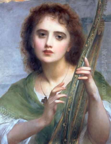 A Lady with Lyre Oil Painting by Edward Charles Halle