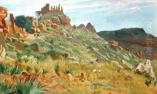 Temple of Juno Lacina Agrigento Sicily Oil Painting by George Howard