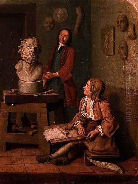 A Sculptors Studio Oil Painting by Jan Jozef, the Younger Horemans