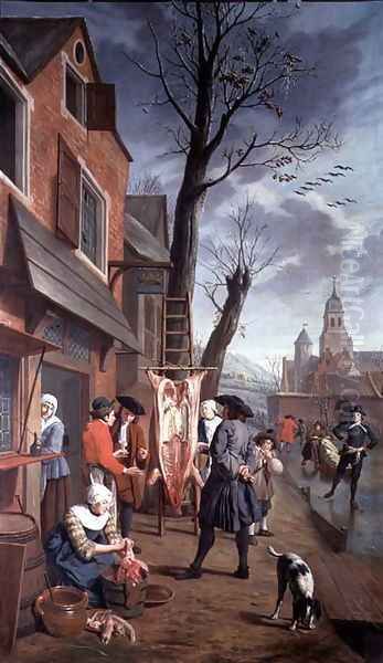 Outside the Butcher Oil Painting by Jan Jozef, the Younger Horemans