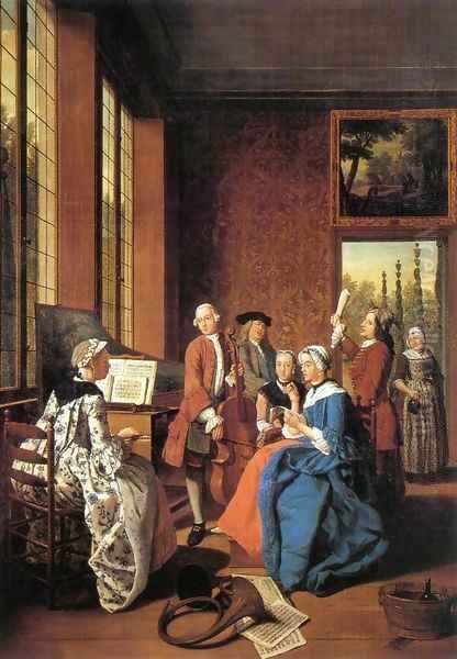 Concert in an Interior Oil Painting by Jan Jozef, the Younger Horemans