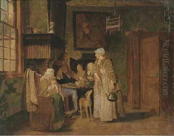 A family at a table in an interior Oil Painting by Jan Jozef, the Younger Horemans