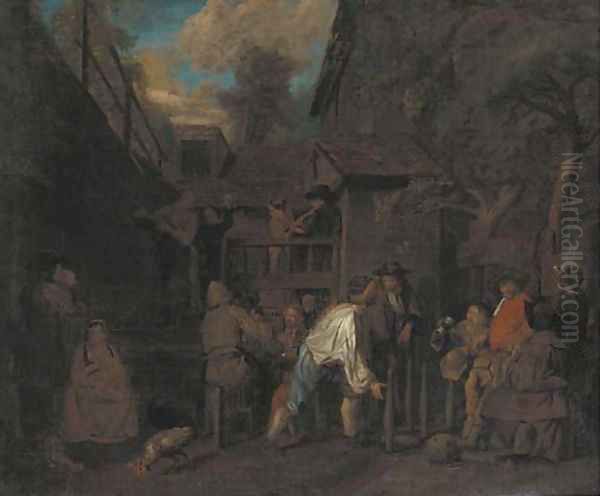 Peasants merrymaking outside a tavern Oil Painting by Jan Jozef, the Younger Horemans