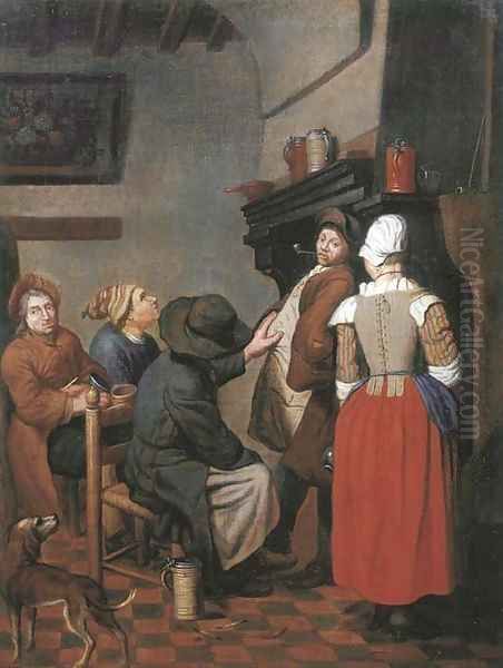 Company smoking and conversing in a kitchen Oil Painting by Jan Jozef, the Younger Horemans