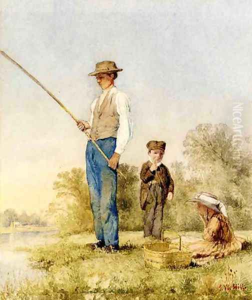 Fishing on a Lake Oil Painting by John Hill