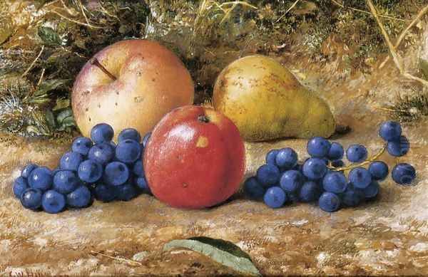 Still Life with Grapes, Apples and Pear Oil Painting by John Hill