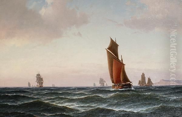 Shipping At Sunset Oil Painting by Carl Ludwig Bille