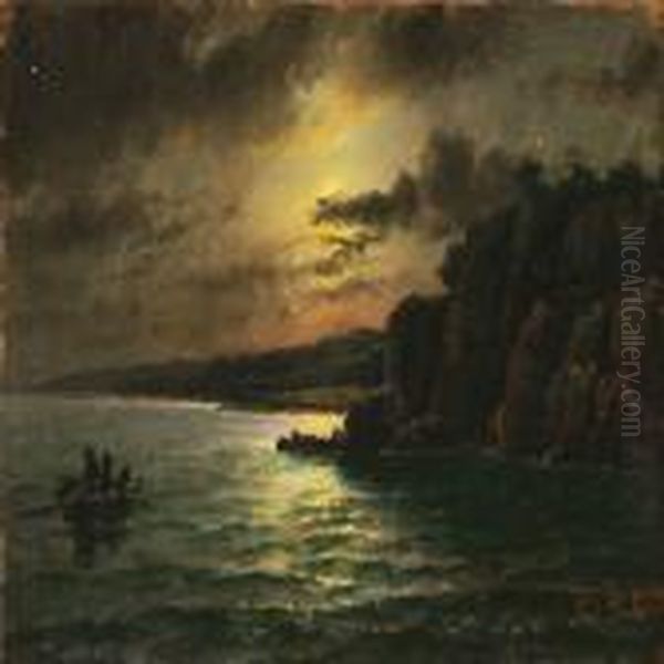 Coastal Scene At Sunset Oil Painting by Carl Ludwig Bille