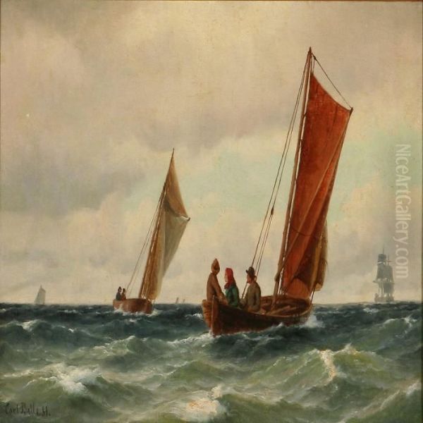 Marine With Two Wooden Dinghys Oil Painting by Carl Ludwig Bille