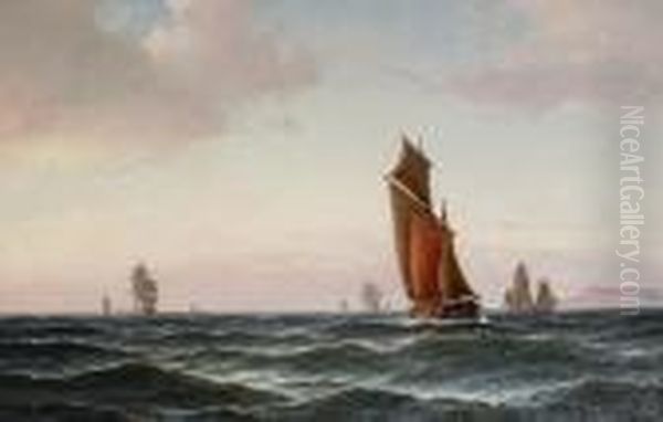 Shipping At Sunset Oil Painting by Carl Ludwig Bille