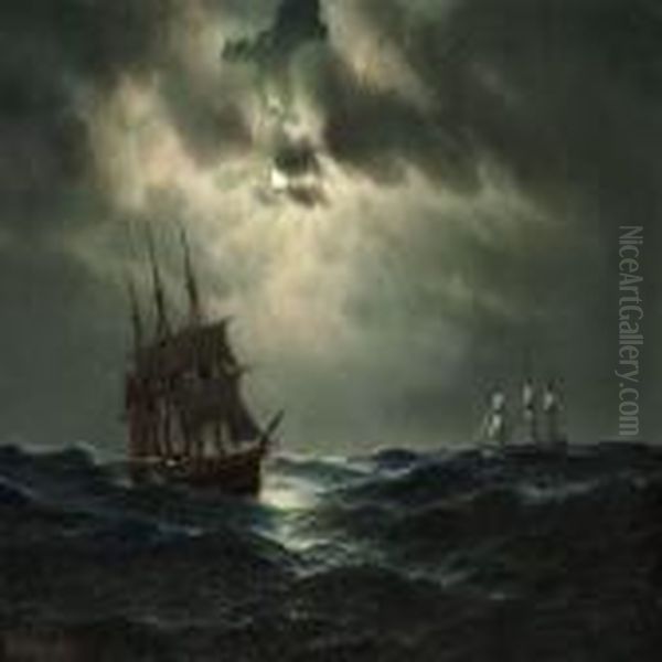 Moonlit Sea Oil Painting by Carl Ludwig Bille