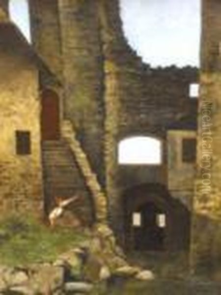 Figure In A Ruin Oil Painting by Carl Ludwig Bille