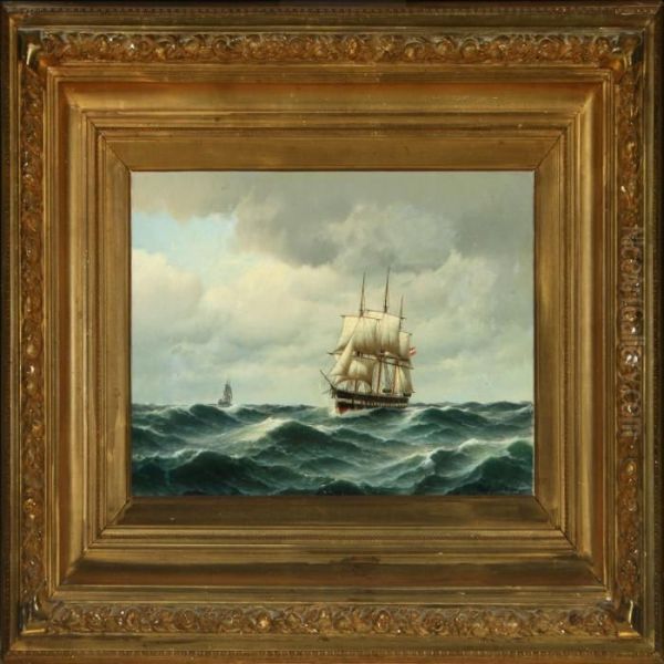 A Wessel In Rough Seas Oil Painting by Carl Ludwig Bille