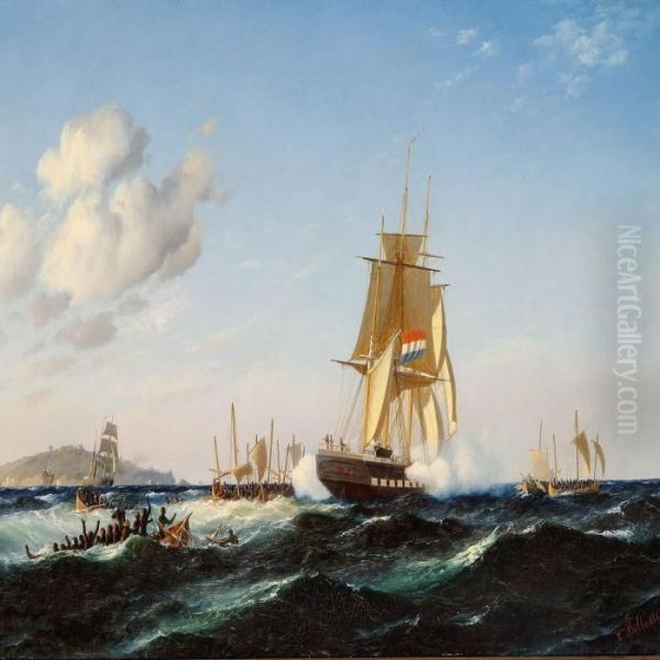 Seascape Oil Painting by Carl Ludwig Bille