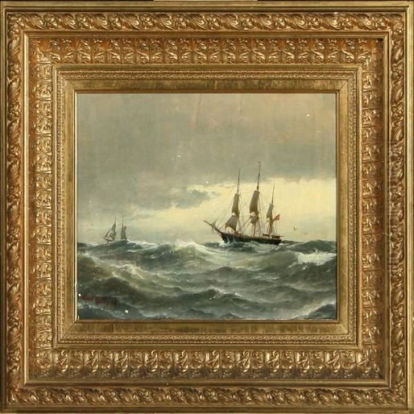 Two Sailing Ships At The Sea Oil Painting by Carl Ludwig Bille