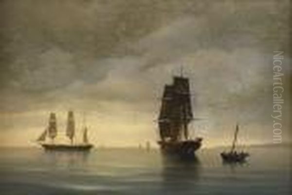 Segelbatar I Solnedgang Oil Painting by Carl Ludwig Bille