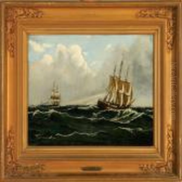 Sailing Ships On Open Sea Oil Painting by Carl Ludwig Bille