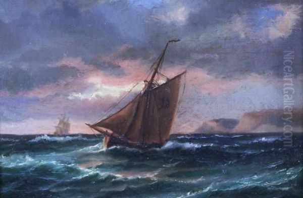 Fischkutter Vor Der Halbinsel Kullen Im Kattegat Oil Painting by Carl Ludwig Bille