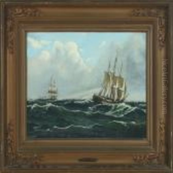 Seascape With Sailing Ships Oil Painting by Carl Ludwig Bille