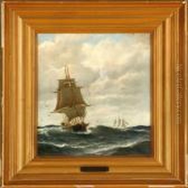 Marine With Ships In Roughsea Oil Painting by Carl Ludwig Bille