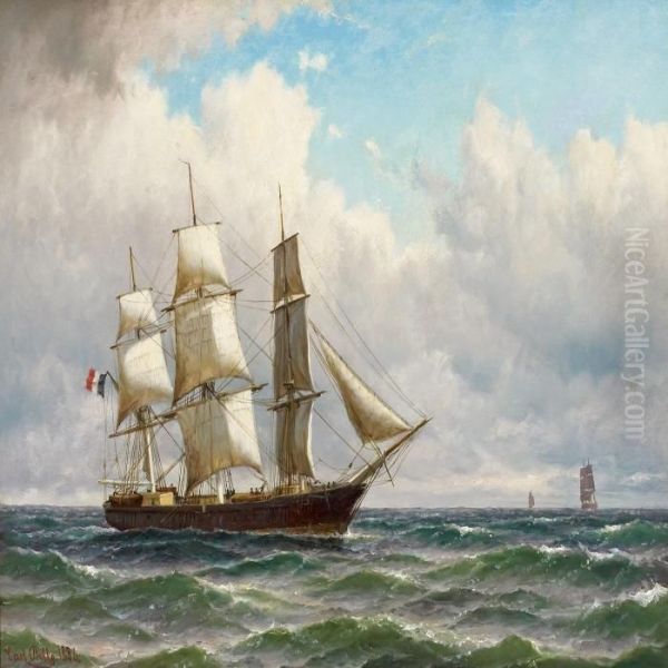 A French Ship At Open Seas Oil Painting by Carl Ludwig Bille