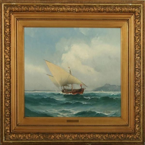 Seascape With Sailingships Oil Painting by Carl Ludwig Bille