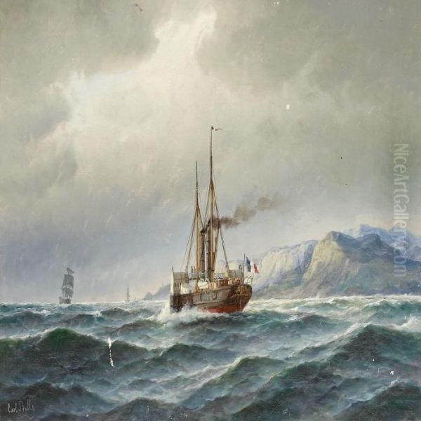 En Fransk Dampbad Ved Denfranske Kyst Oil Painting by Carl Ludwig Bille