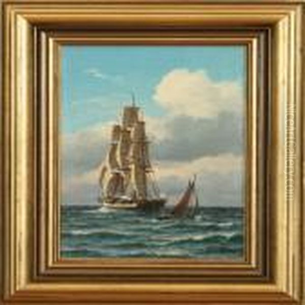 Marine With Sailing Ships Oil Painting by Carl Ludwig Bille