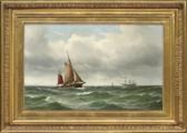 Shipping In A Calm Sea Oil Painting by Carl Ludwig Bille